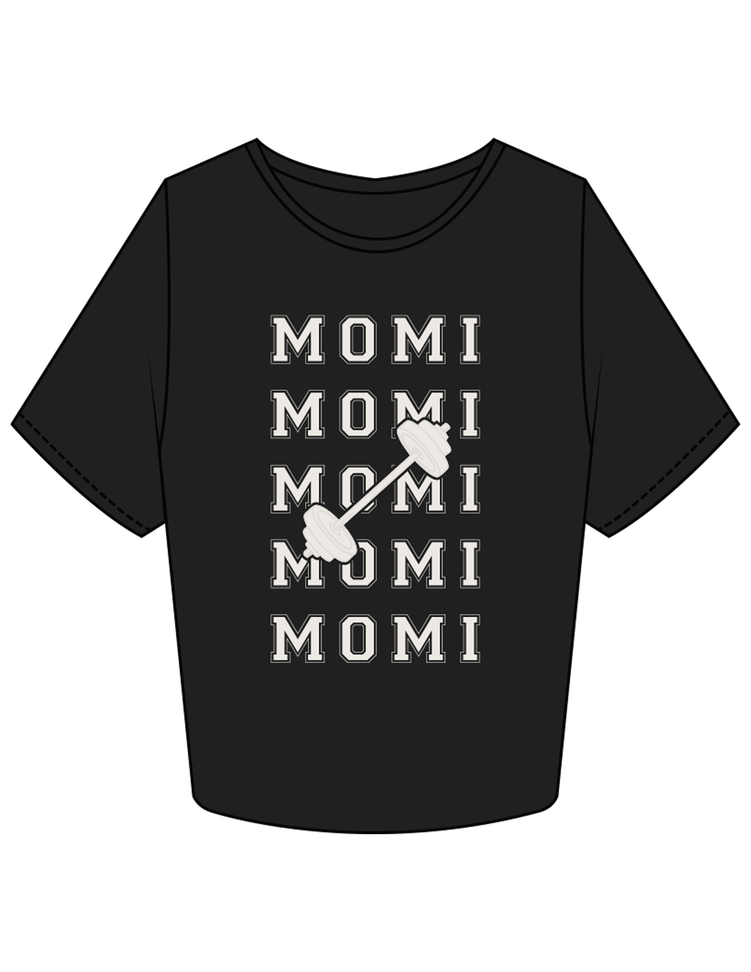 The Crop Tee - Black - BODI MOMI - Front Stacked "BARBELL" & Back Neckline - Printed - Full Color