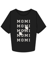 The Crop Tee - Black - BODI MOMI - Front Stacked "BARBELL" & Back Neckline - Printed - Full Color