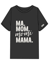 The Womens Heavyweight Tee - Washed Black - BODI MOMI - Front Stacked w/ Script & Left Sleeve - Printed - Bone