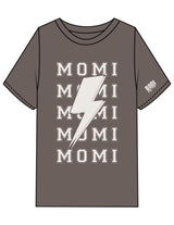 The Womens Heavyweight Tee - Grey Stone - BODI MOMI - Front Stacked Lightning & Left Sleeve - Printed - Full Color