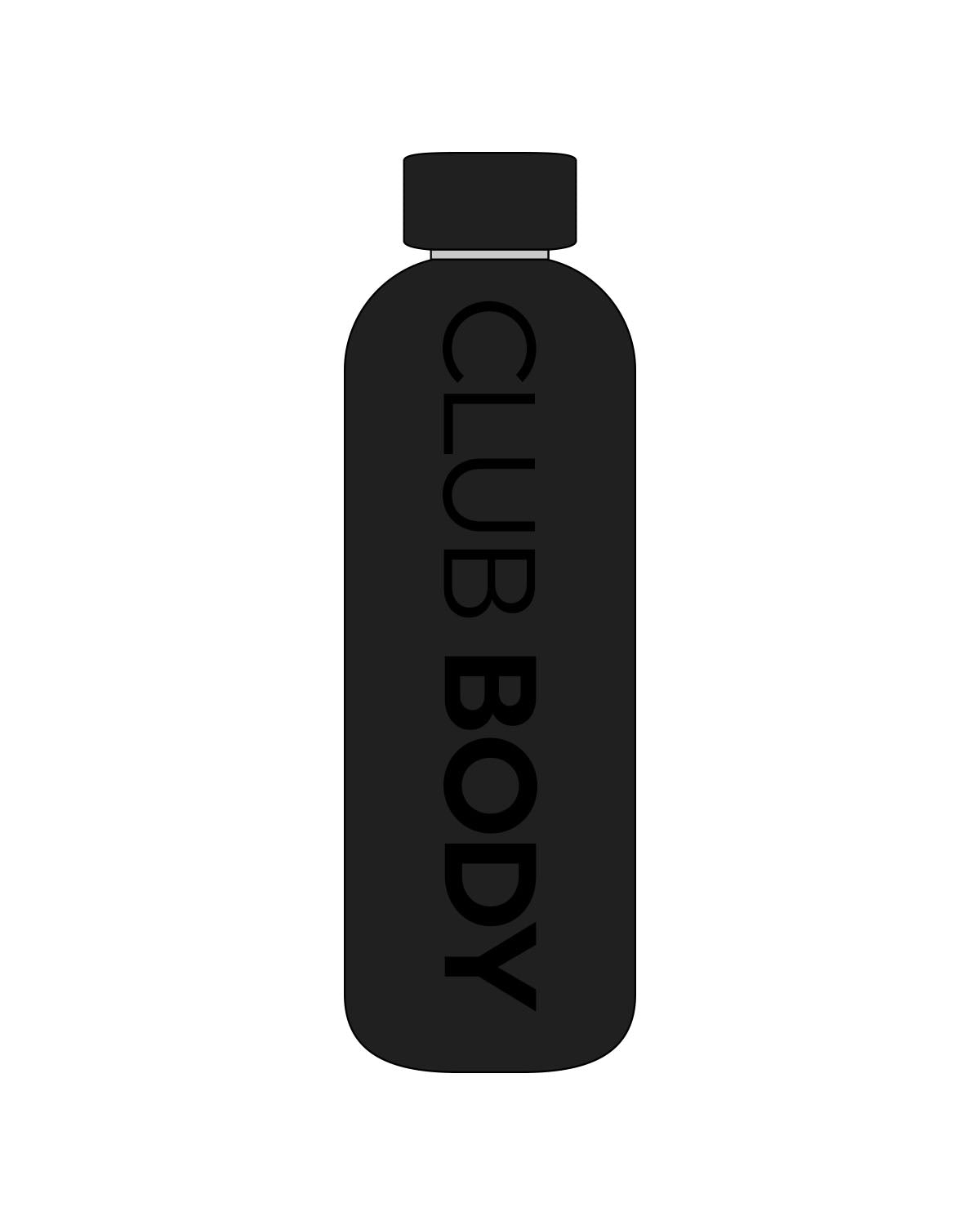 The Water Bottle - Black - Club Body - Center Vertical - Black - Printed