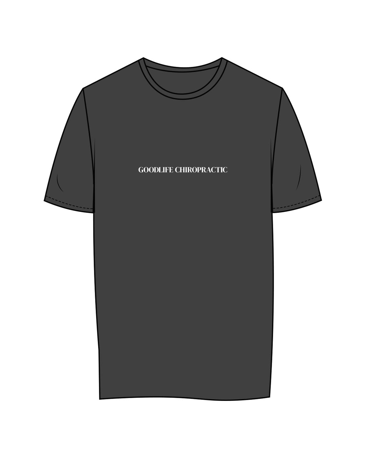 The Womens Tee - Charcoal - Goodlife Chiropractic - Center Chest - Printed - White