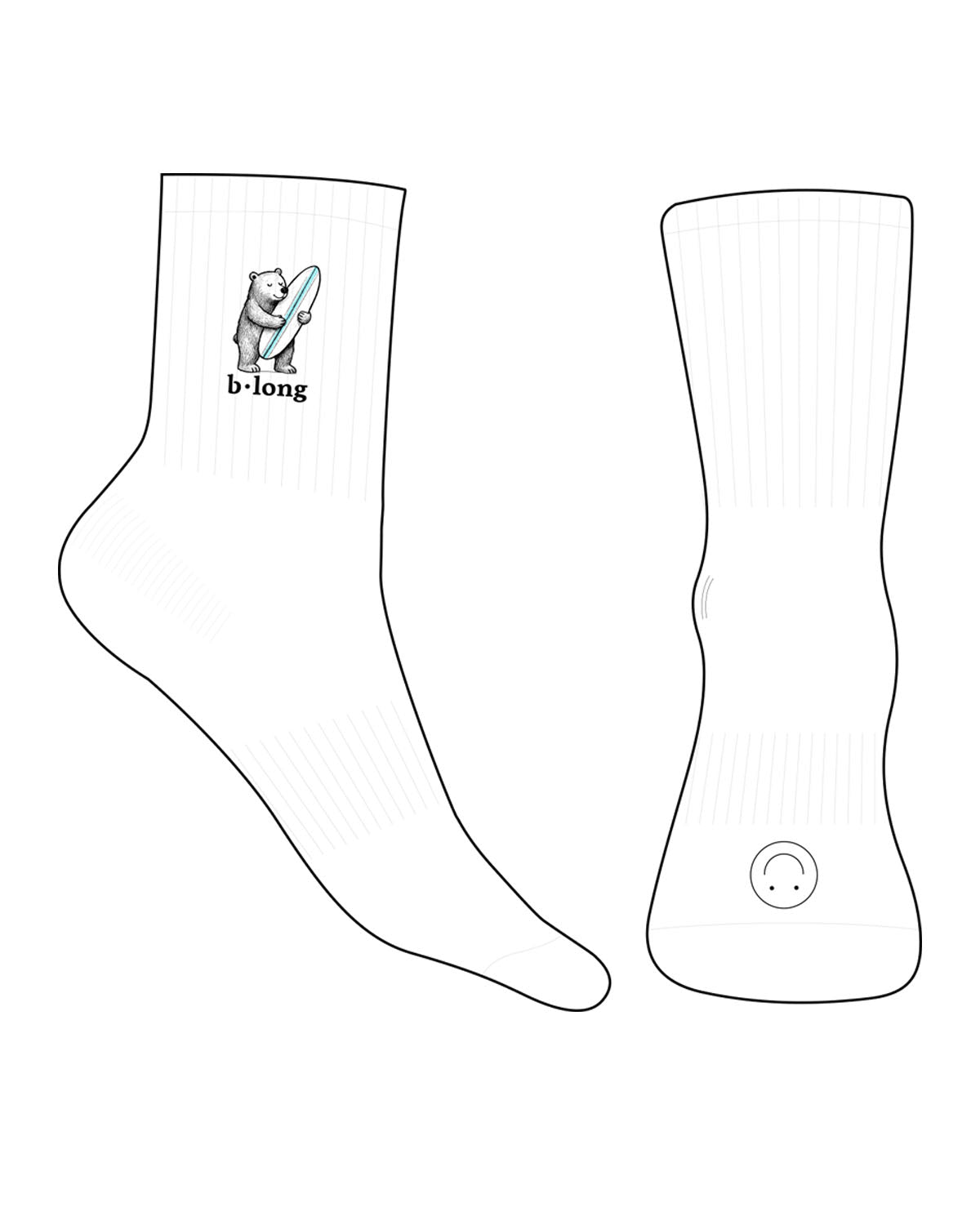 The 3/4 Crew Sock - White - B Long Pilates - Top Side & Back Logo - Embroidered - Full Color - Heart Shape Grip - Black