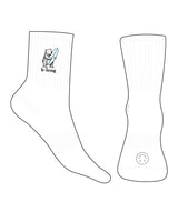 The 3/4 Crew Sock - White - B Long Pilates - Top Side & Back Logo - Embroidered - Full Color - Heart Shape Grip - Black