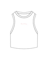 The Ribbed Crop Tank - White - PEACH PUMP - Center Chest - Embroidered - Pink