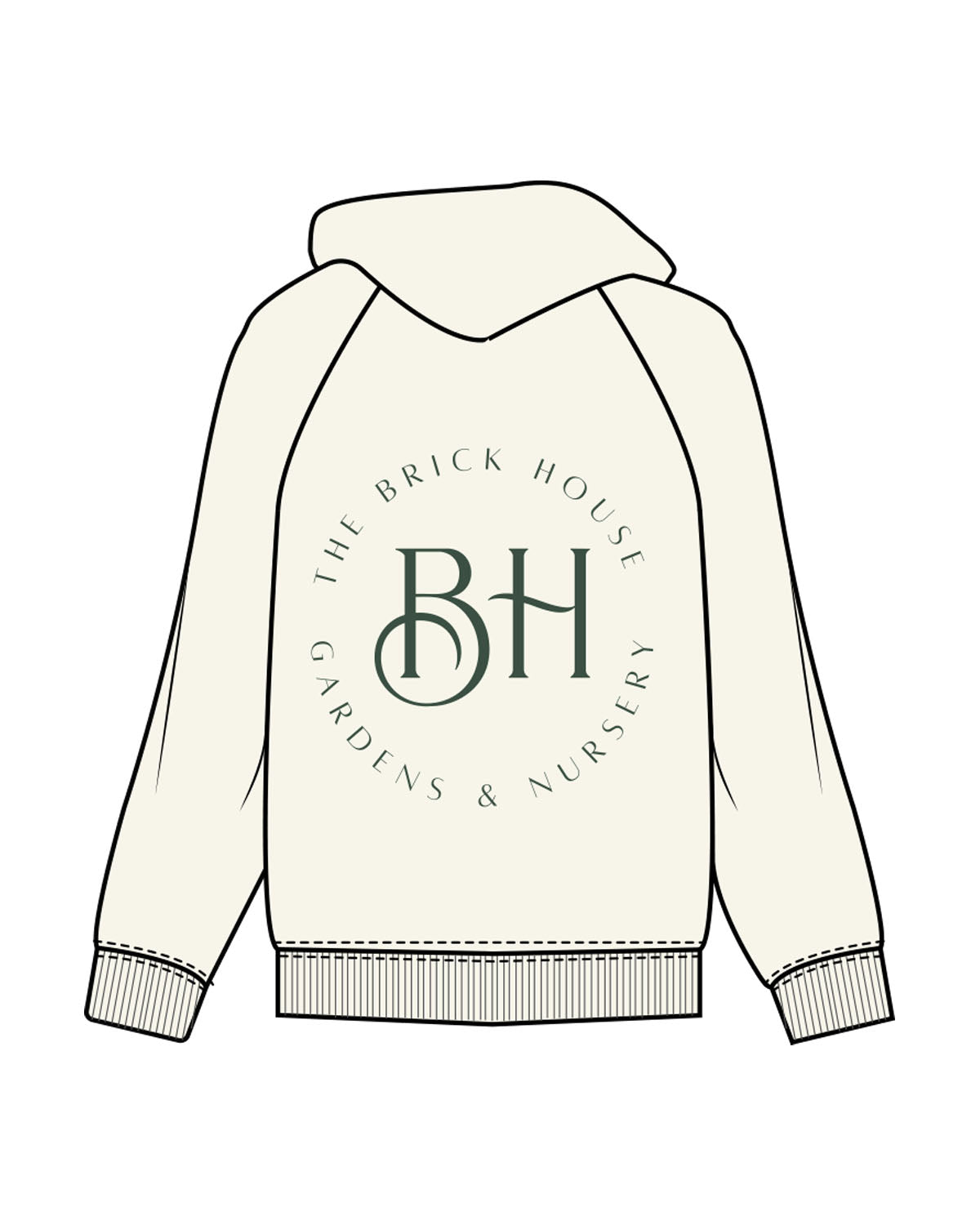 The Mens Classic Hoodie - Off White - Brick House - Left Chest & Back Center - Round BH - Printed - Green