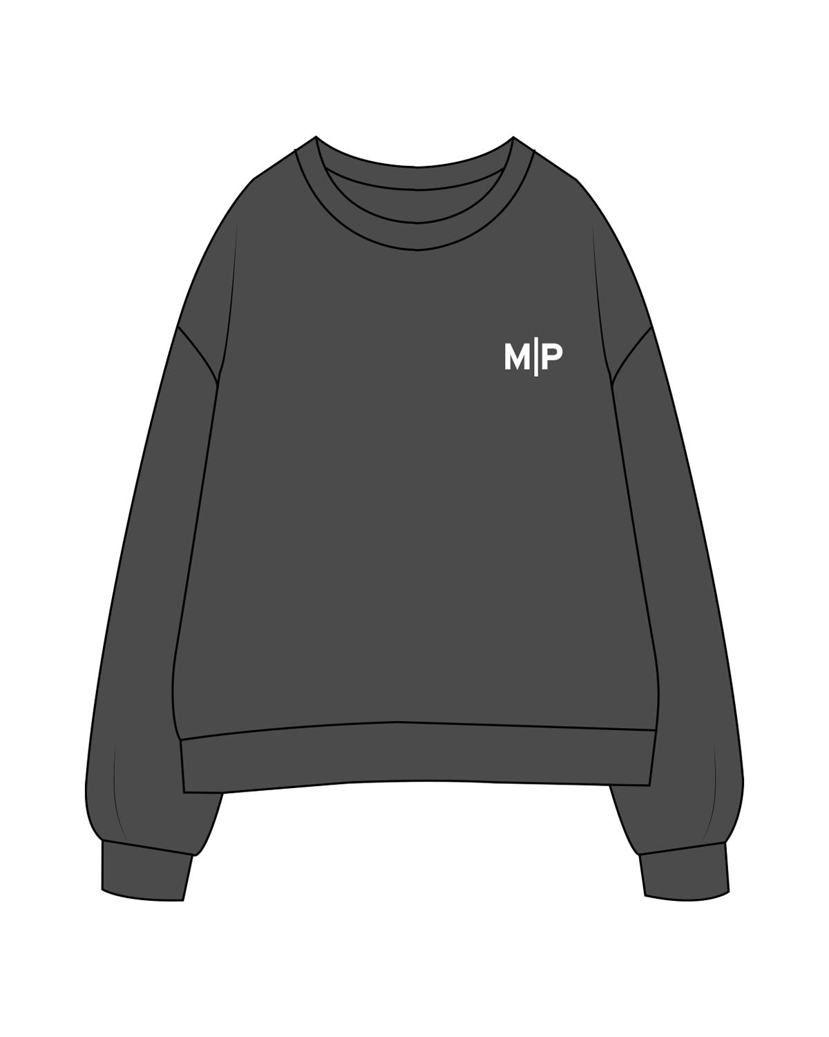 The Womens Crewneck - Washed Black - Mighty Pilates - Left Chest - White