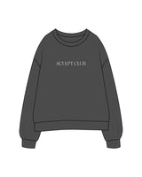 The Womens Crewneck - Washed Black - Sculpt Club - Center Chest - White