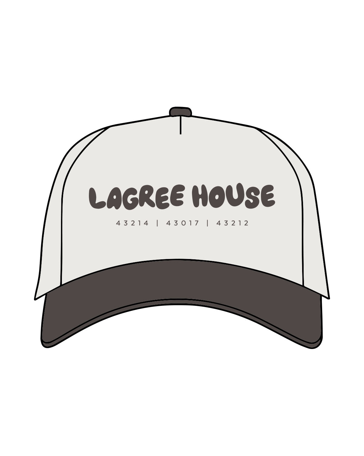 The Canvas Cap - Natural / Coal - Lagree House - Center Crown - Text Stacked - Zip Codes - Puff - Emroidered - Coal