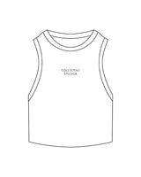 The Ribbed Crop Tank - White - Collective Studios - Center Chest - Embroidered - Black