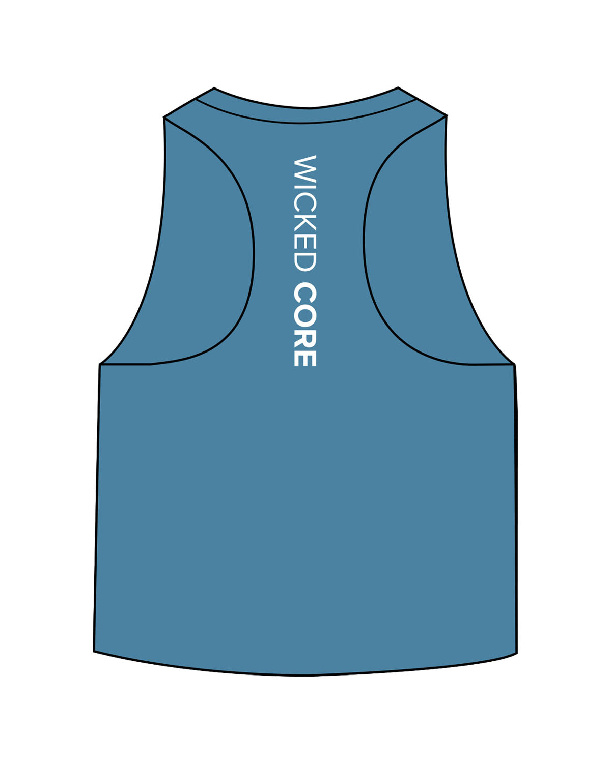 The Crop Muscle Racerback - Heather Deep Teal - Wicked Core - Back Spine - Printed - White
