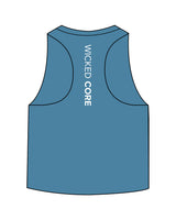The Crop Muscle Racerback - Heather Deep Teal - Wicked Core - Back Spine - Printed - White