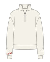 The Womens 1/4 Zip - Off White - Luma Wellness - Right Wrist Text - Embroiderd - Red