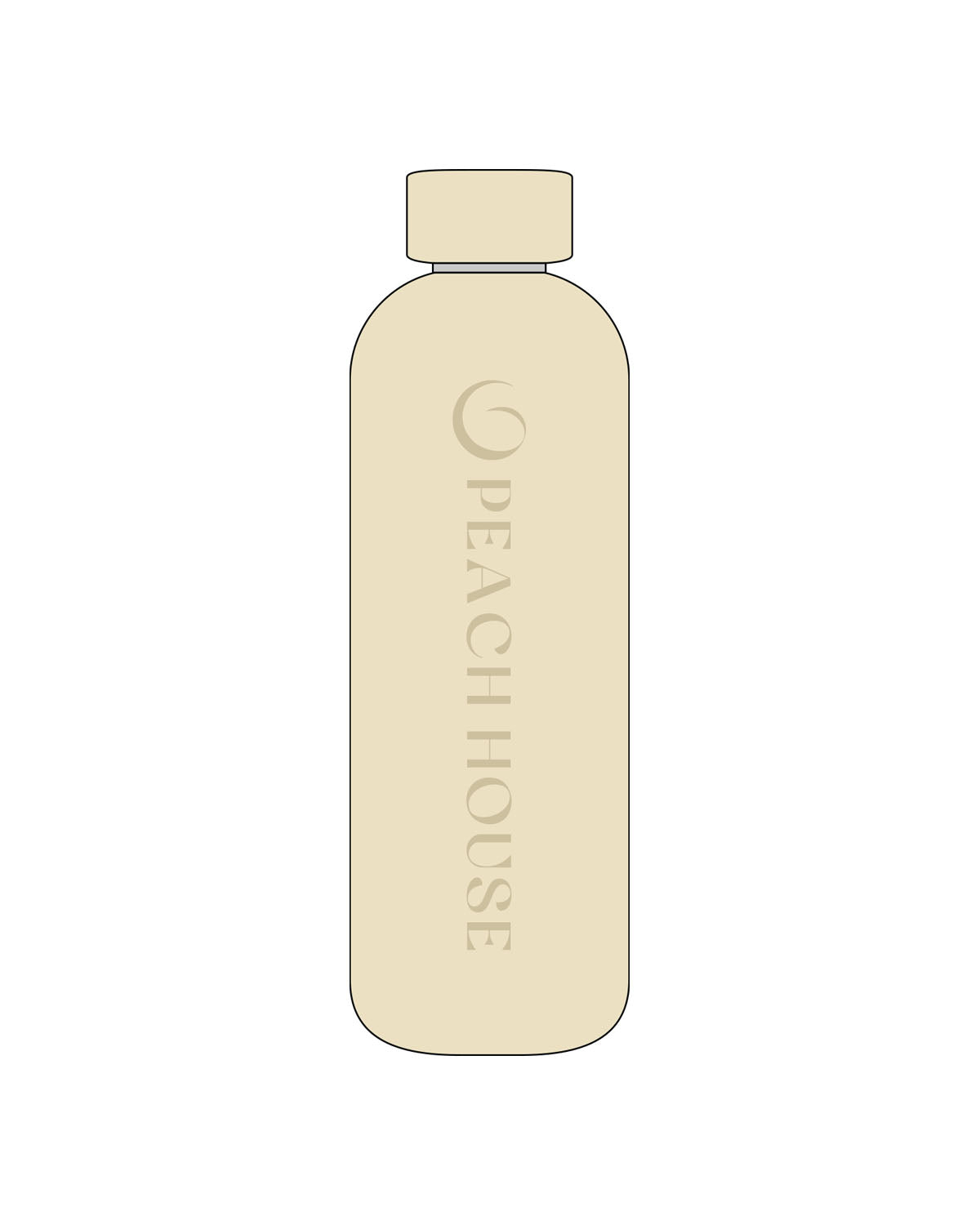 The Water Bottle - Cream - Peach House Pilates - Center Body Vertical - Printed - Tone on Tone Glossy