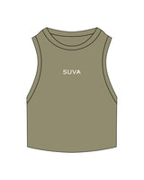The Ribbed Crop Tank - Eucalyptus - SUVA - Center Chest TEXT - Embroidered - White