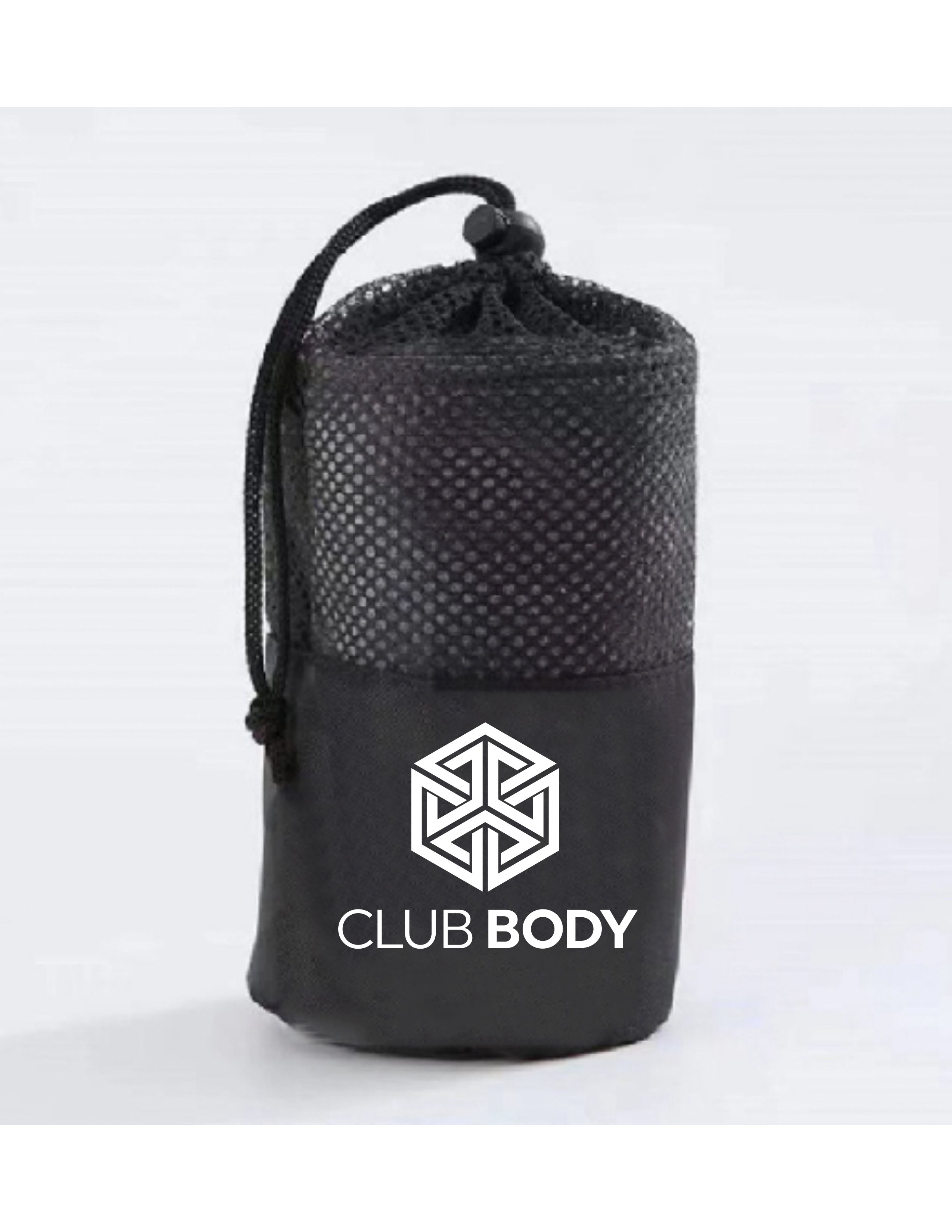 The Gym Towel - Black - Club Body - Front Bottom - EMB - White - The Gym Towel Bag - Black - Center Body - Printed - White