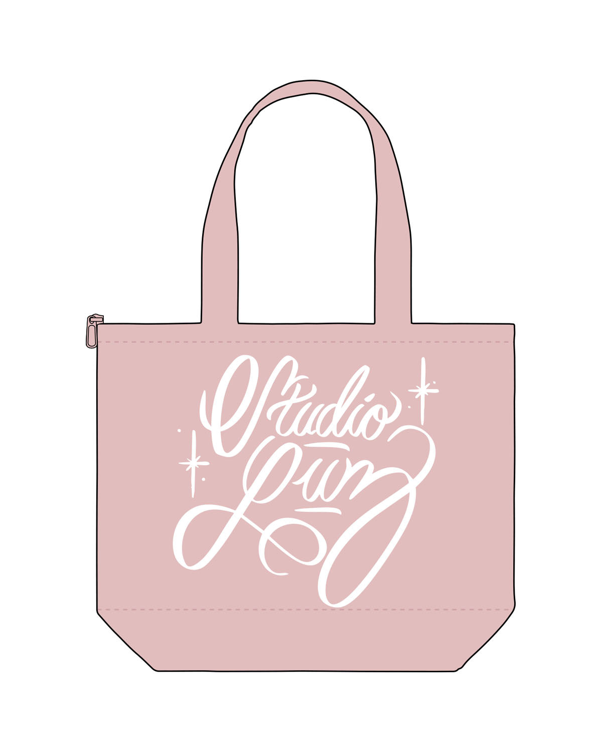 The Zipper Tote Bag -Light Pink - Studio Luz - Front Stacked - Printed - White