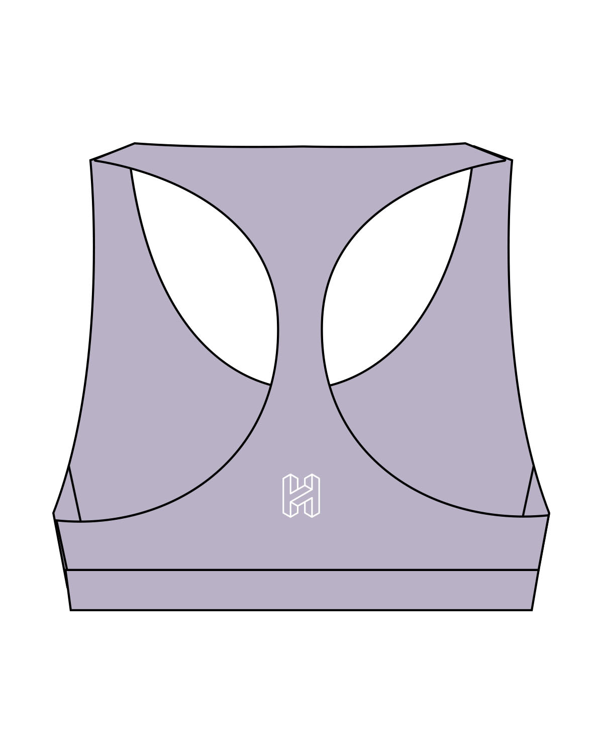 The Racer Bra - Lavender - Heat Bootcamp - Center Chest & Back - White