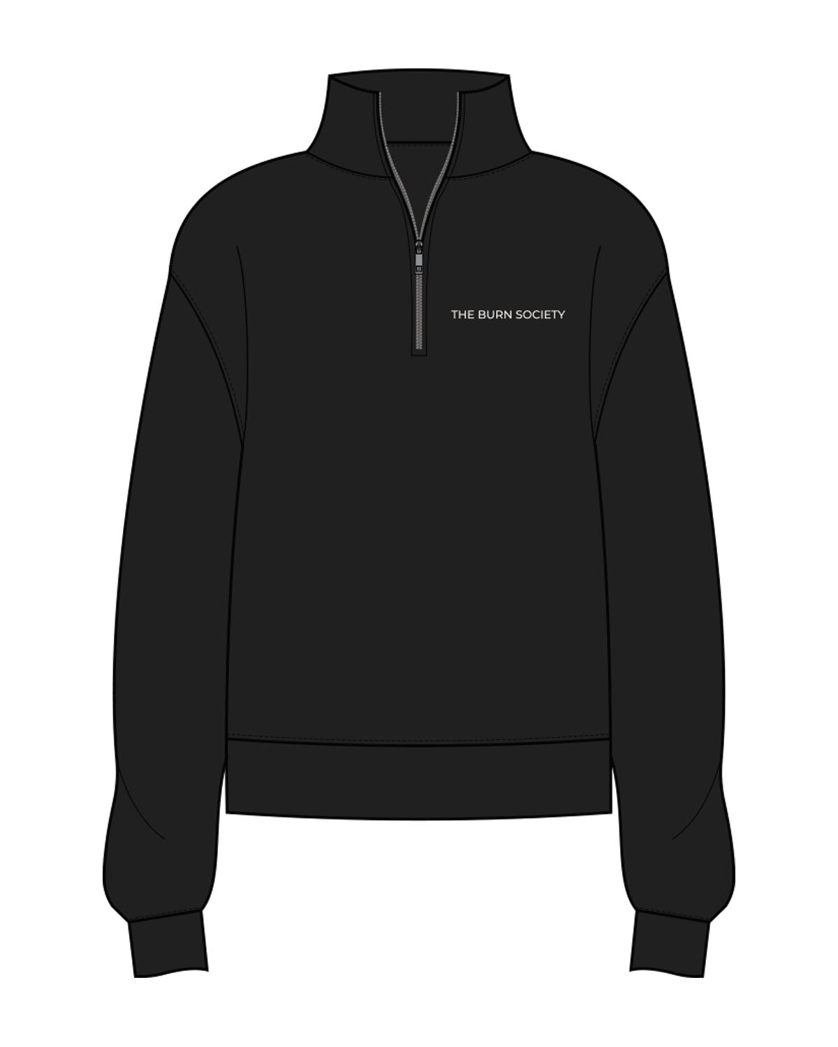 The Womens 1/4 Zip - Black - The Burn Society - Left Chest - Embroidered - Silver