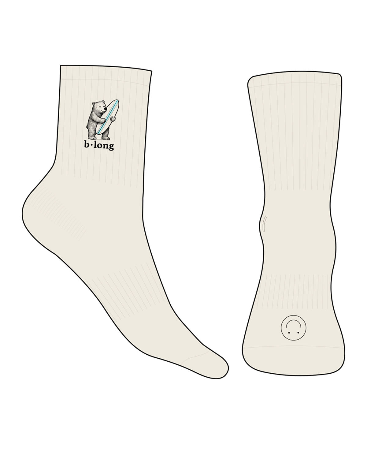 The 3/4 Crew Sock - Off White - B Long Pilates - Top Side & Back Logo - Embroidered - Full Color - Heart Shape Grip - Black