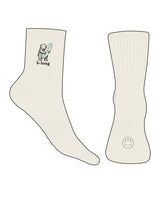 The 3/4 Crew Sock - Off White - B Long Pilates - Top Side & Back Logo - Embroidered - Full Color - Heart Shape Grip - Black