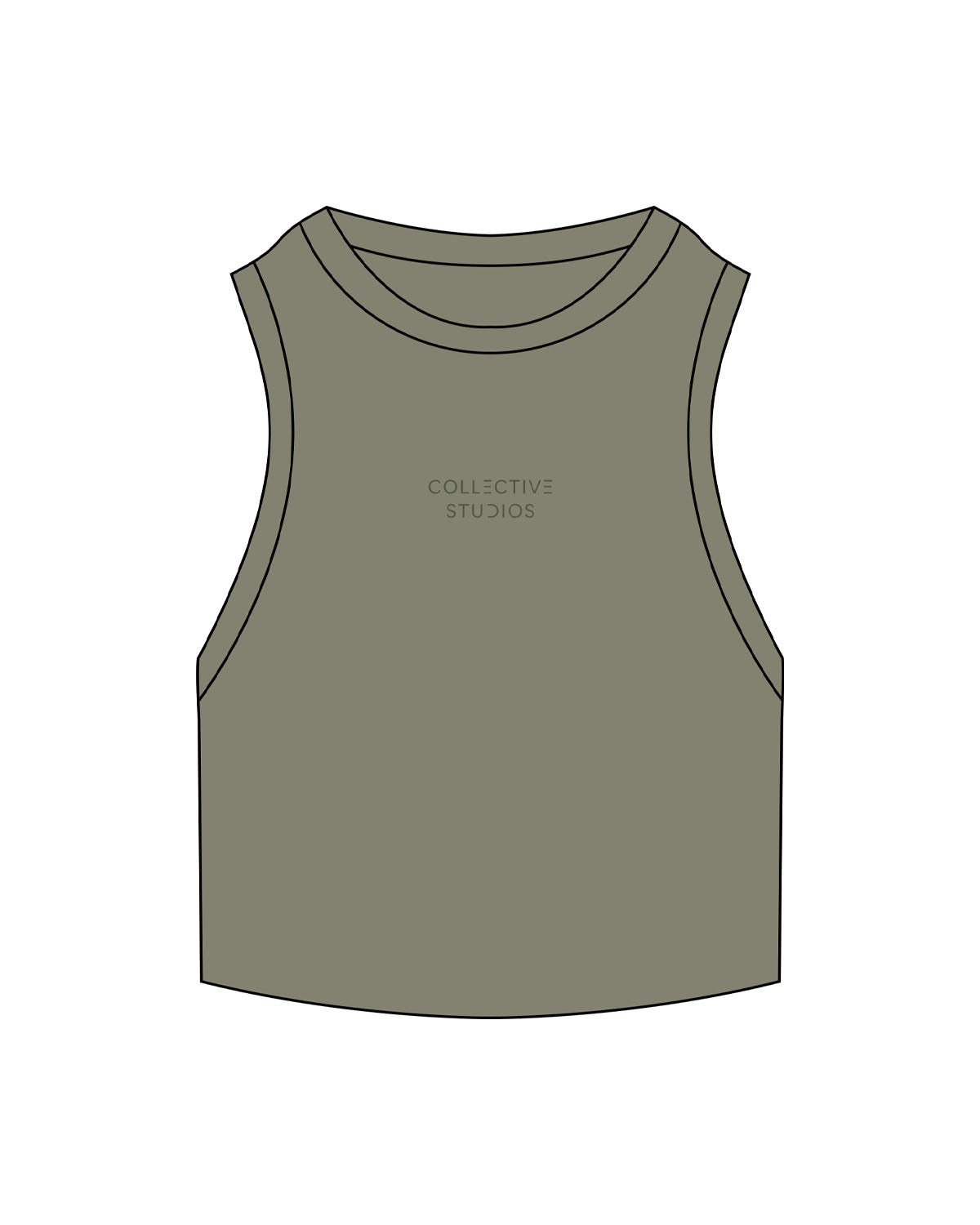 The Ribbed Crop Tank - Eucalyptus - Collective Studios - Center Chest - Embroidered - Tone on Tone