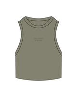 The Ribbed Crop Tank - Eucalyptus - Collective Studios - Center Chest - Embroidered - Tone on Tone