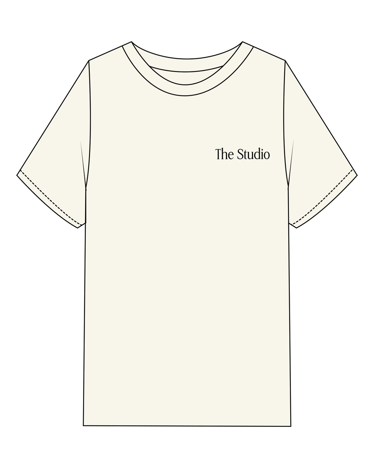 The Womens Heavyweight Tee - Off White - The Studio - Left Chest & Back Stacked - Printed - Black