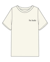 The Womens Heavyweight Tee - Off White - The Studio - Left Chest & Back Stacked - Printed - Black