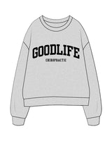 The Mens Crewneck - Heather - Goodlife Chiropractic - Center Chest Stacked - Black