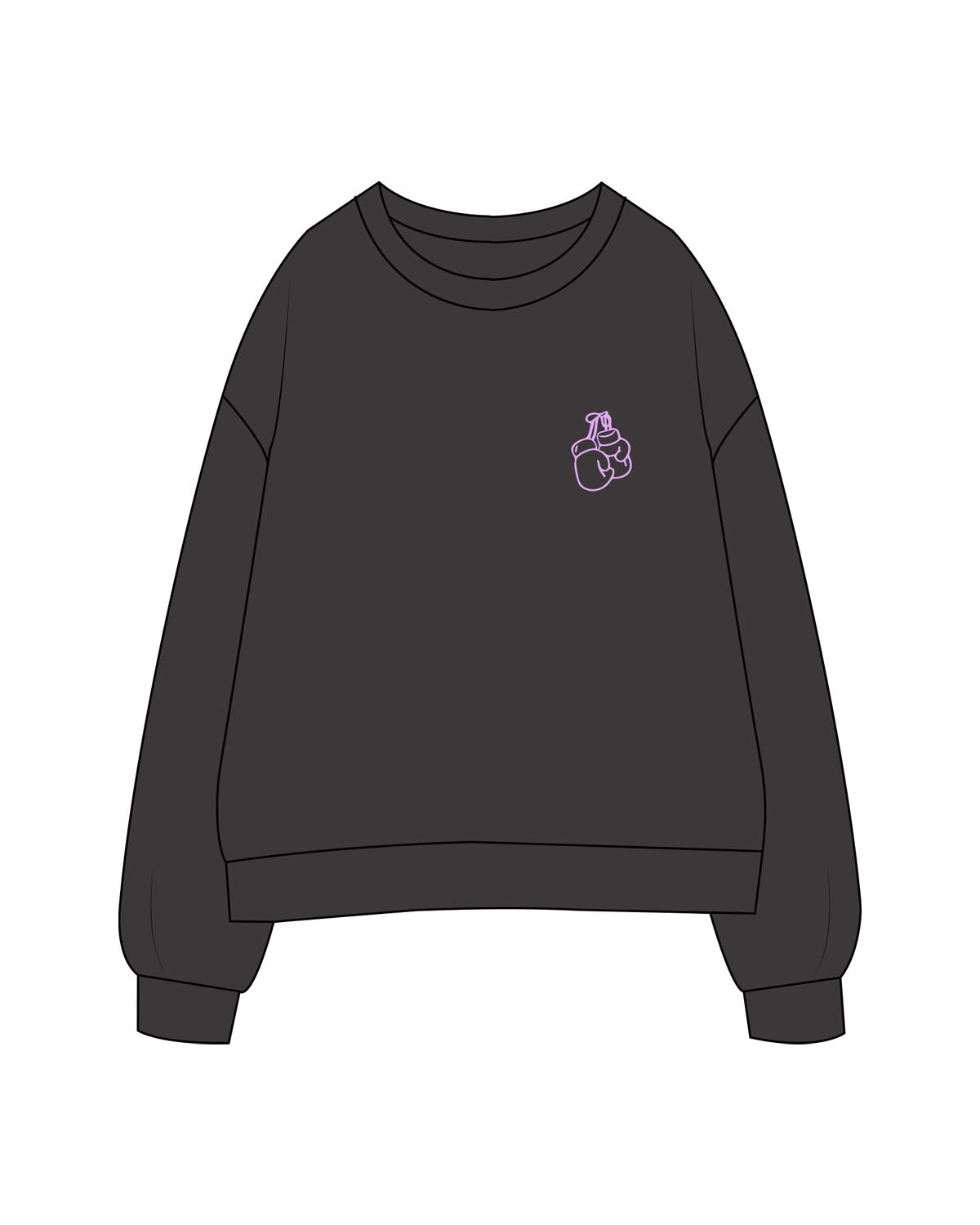 The Womens Crewneck - Washed Black - Chemo Club - Left Chest & Back Stacked - Printed - Neon Purple