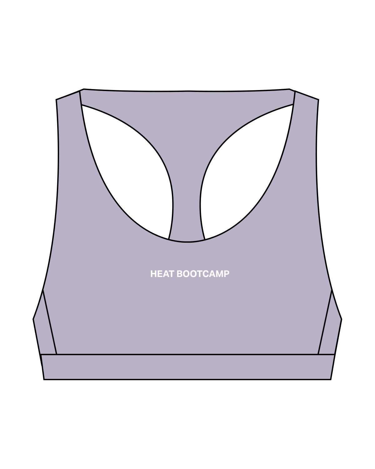 The Racer Bra - Lavender - Heat Bootcamp - Center Chest & Back - White