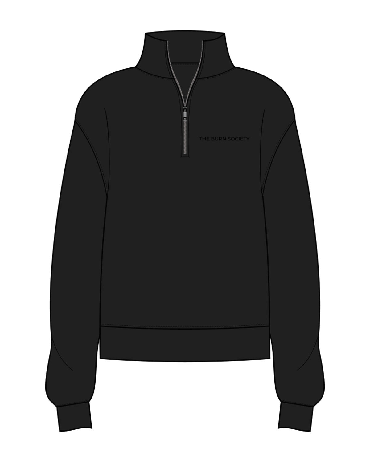 The Womens 1/4 Zip - Black - The Burn Society - Left Chest - Embroidered - Tone on Tone