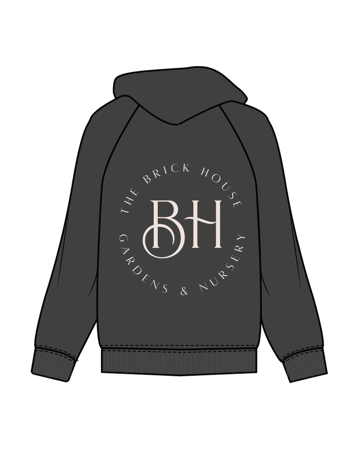 The Mens Classic Hoodie - Charcoal - Brick House - Left Chest & Back Center - Round BH - Printed - Off White