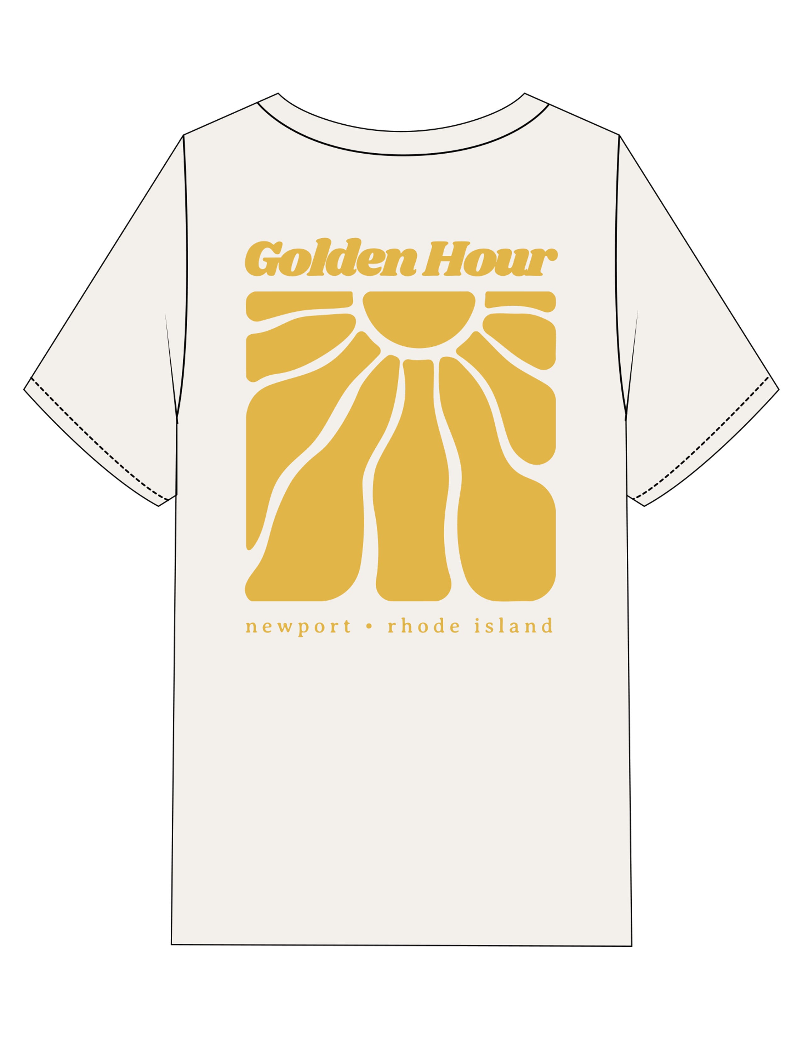 The Womens Heavyweight Tee - Off White - Golden Hour RI - Left Chest & Full Back "NEWPORT" - Printed - Gold