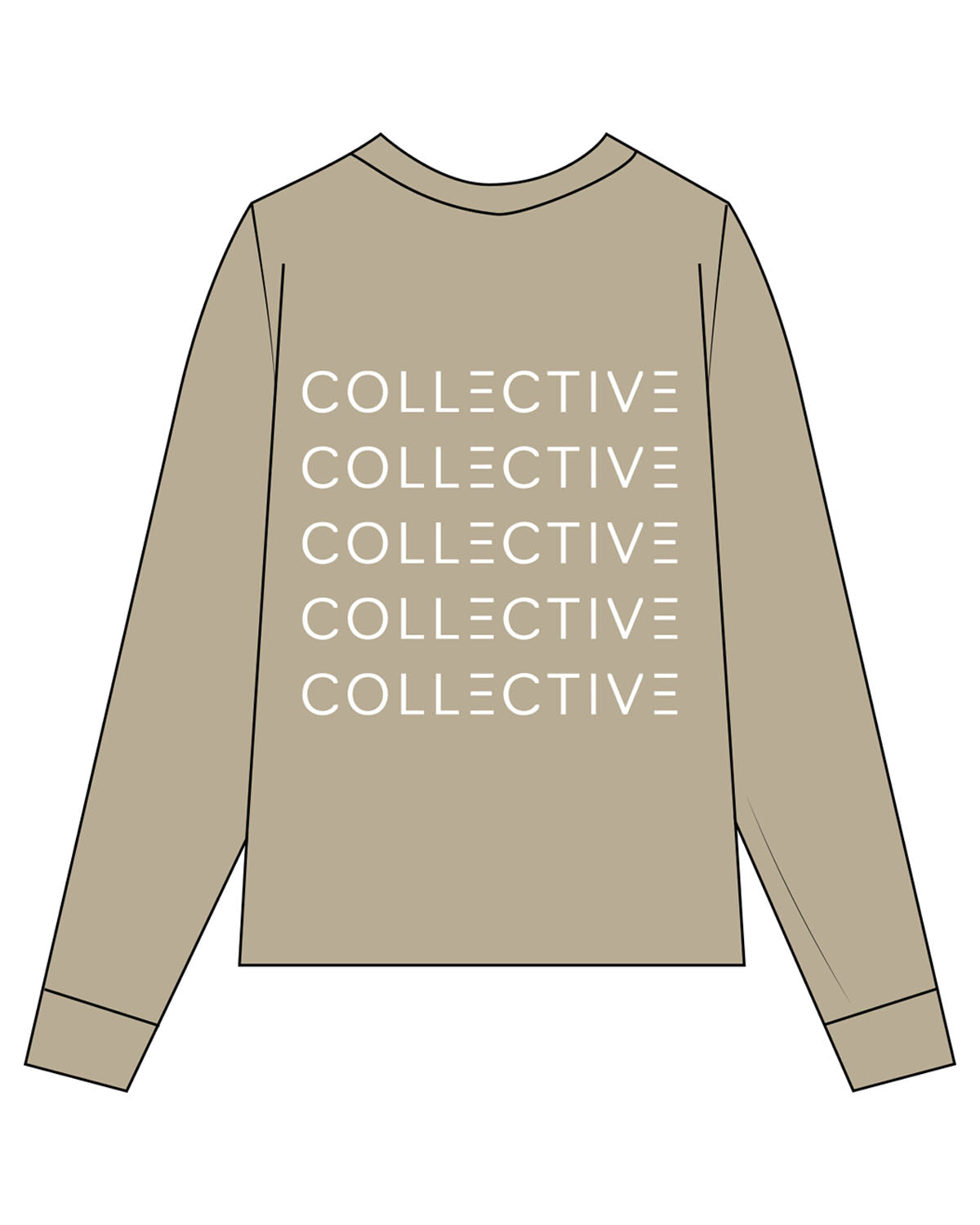 The Mens Heavyweight Long Sleeve - Washed Khaki - Collective Studios - Left Chest & Back Stacked - Printed - White