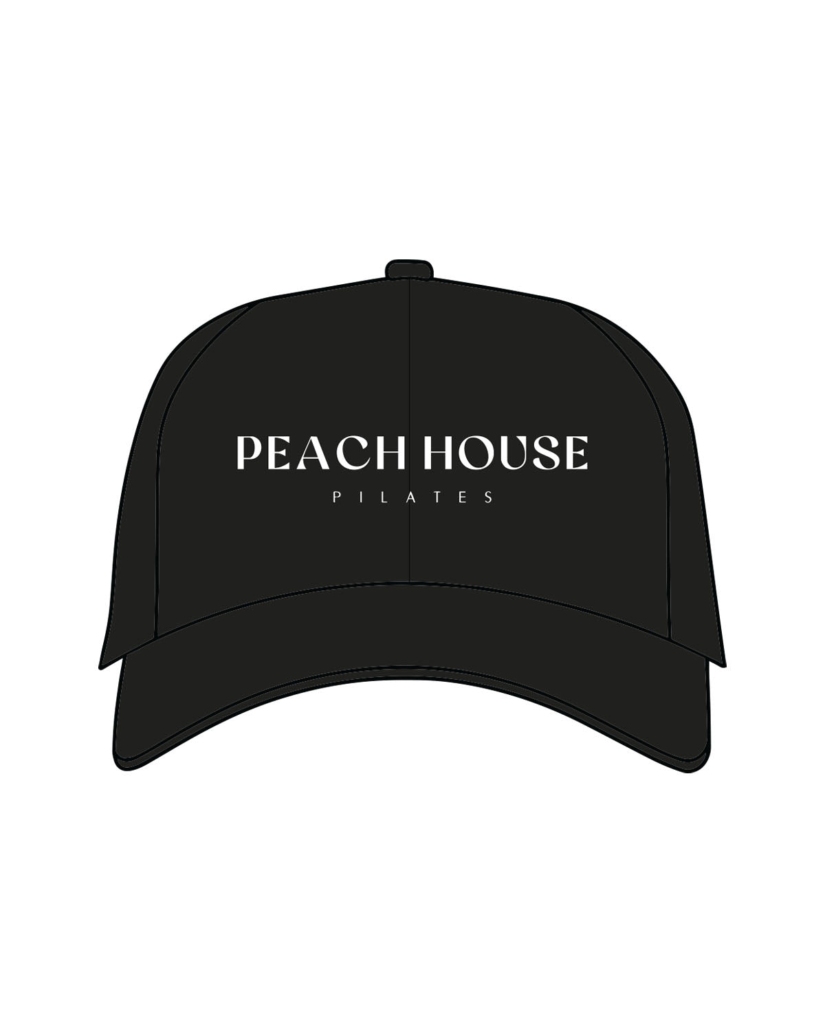 The Dad Hat - Black - Peach House Pilates - Center Crown Stacked - Embroidered - White