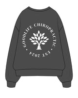 The Womens Crewneck - Washed Black - Goodlife Chiropractic - Left Chest & Full Back - White