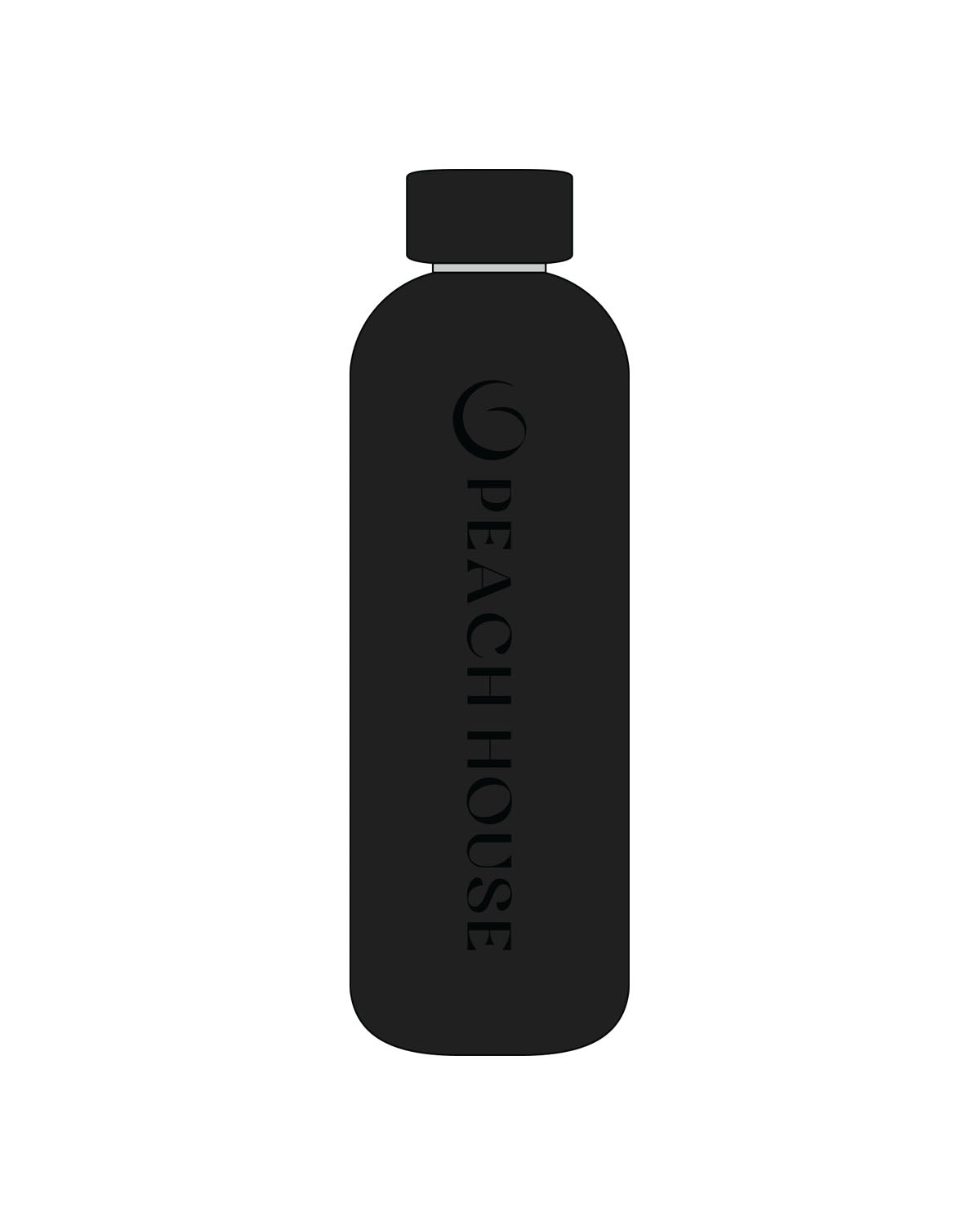 The Water Bottle - Black - Peach House Pilates - Center Body Vertical - Printed - Black Glossy