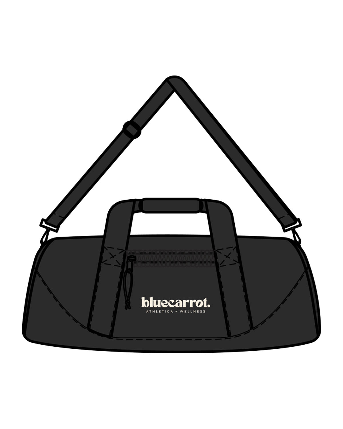 The Gym Duffel - Black - BlueCarrot - Center Body Stacked - Printed - Off White