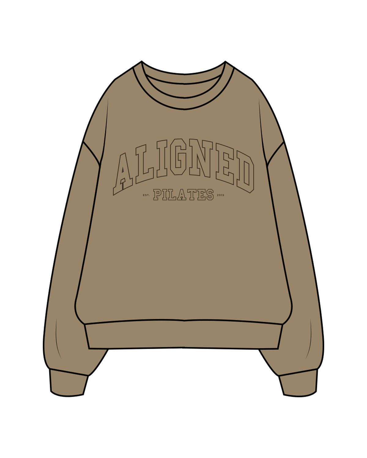 The Mens Crewneck - Sand - Aligned Pilates - Center Chest Stacked & Back Neckline - Printed - Dark Brown