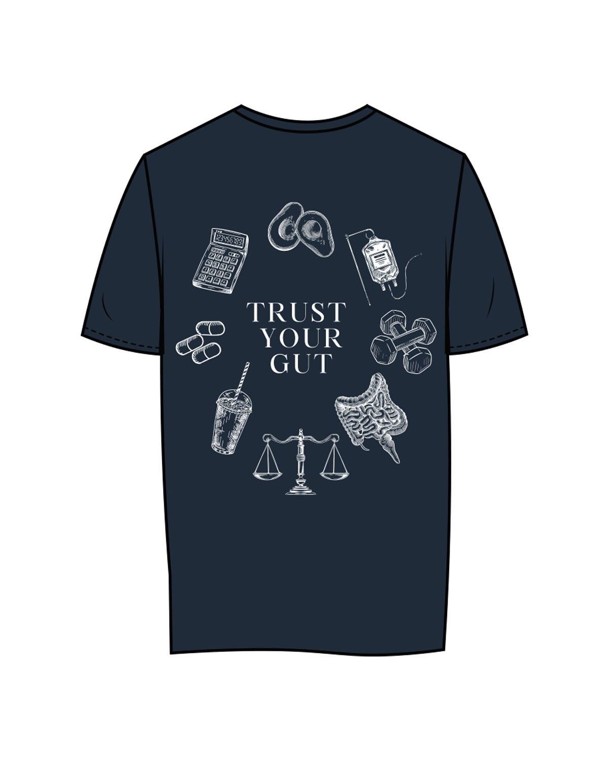 The Womens Tee - Navy - UCSD Health - Center Chest & Full Back "TRUST" - White