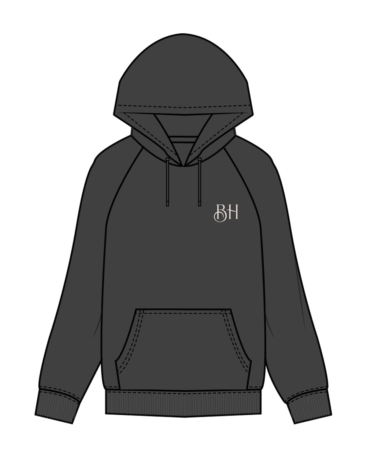 The Mens Classic Hoodie - Charcoal - Brick House - Left Chest & Back Center - Round BH - Printed - Off White