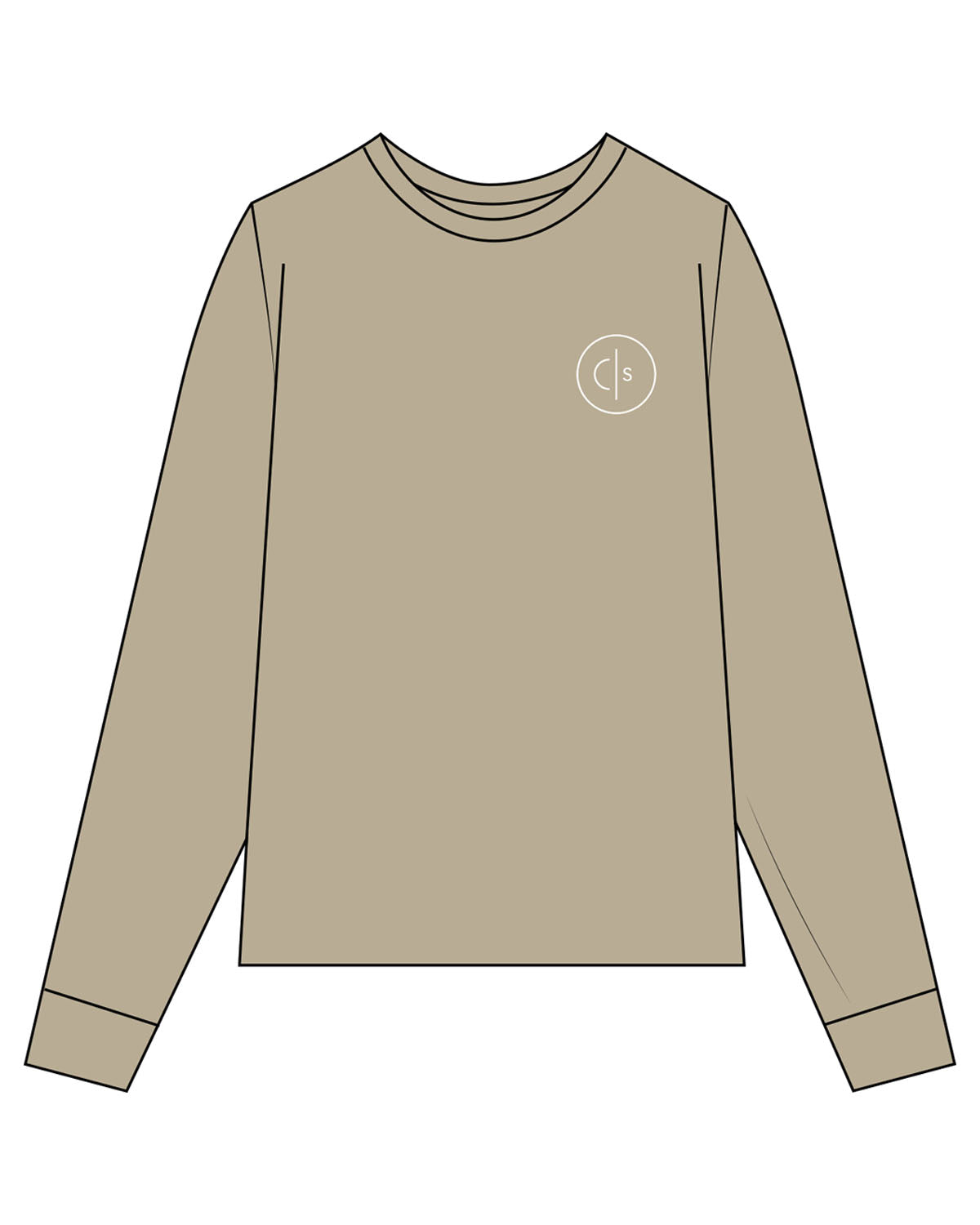 The Mens Heavyweight Long Sleeve - Washed Khaki - Collective Studios - Left Chest & Back Stacked - Printed - White