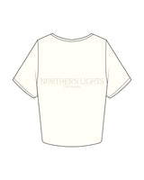 The Crop Tee - Off White - Northern Lights - Left Chest Round & Center Back Stacked - Printed - Tan