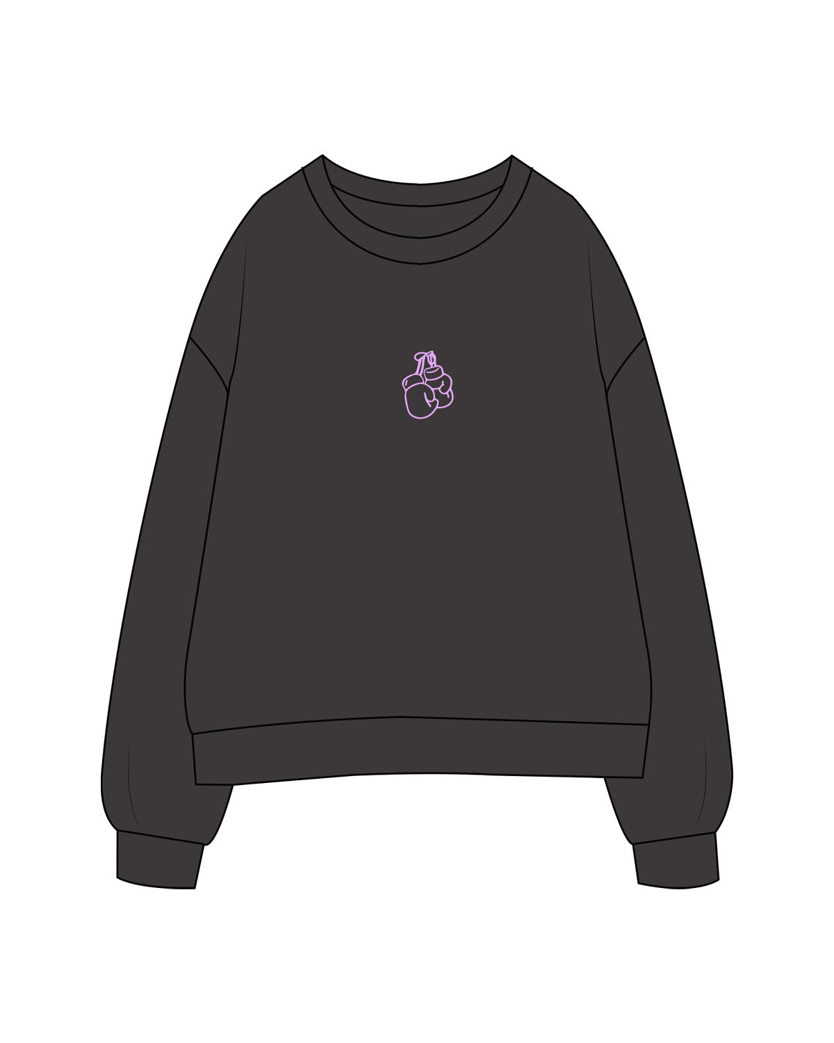 The Mens Crewneck - Washed Black - Chemo Club - Center Chest & Back Stacked - Printed - Neon Purple