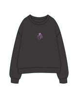 The Womens Crewneck - Washed Black - Chemo Club - Center Chest & Back Stacked - Printed - Neon Purple