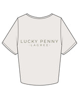 The Crop Tee - Bone - Lucky Penny - Left Chest Stacked & Center Back Stacked - Sage