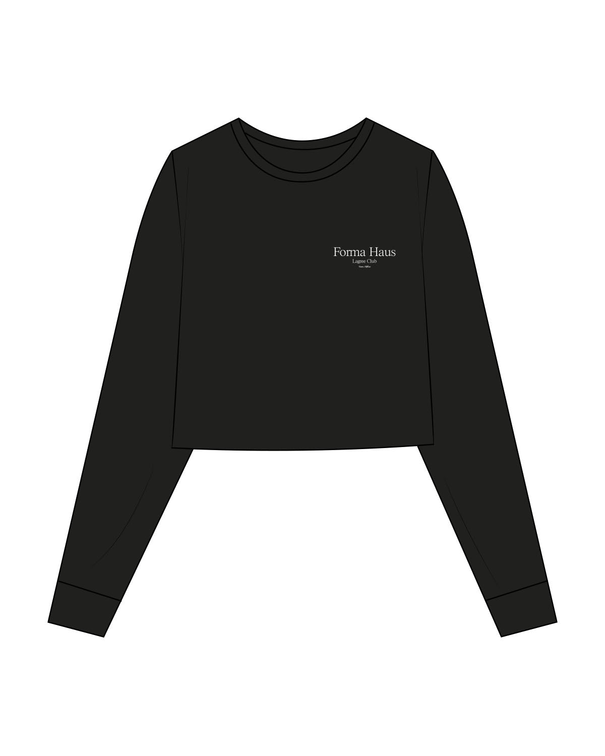 The Crop Long Sleeve - Black - Forma House - Left Chest - Printed - White