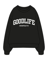 The Mens Crewneck - Black - Goodlife Chiropractic - Center Chest Stacked - White